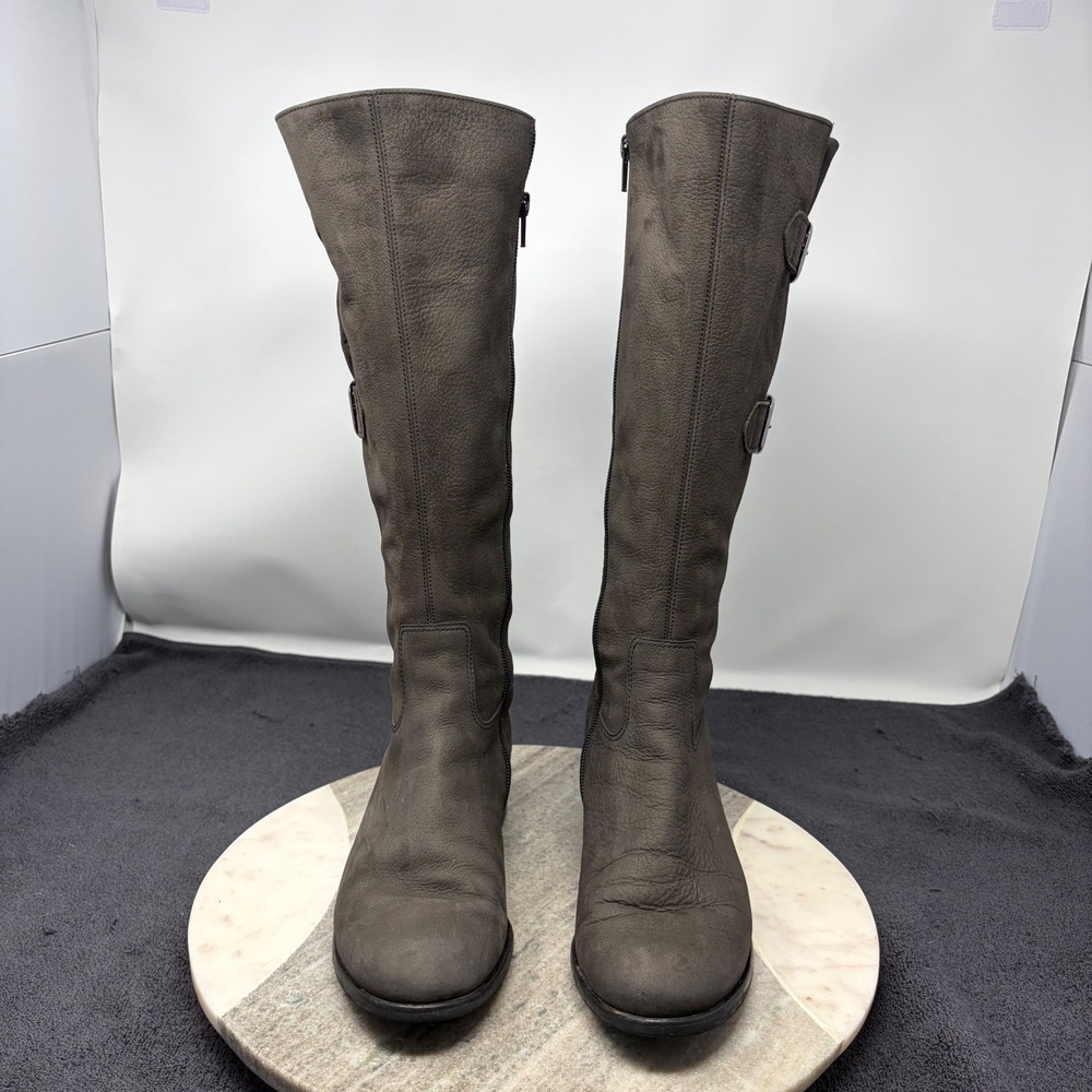 Gabor Vario Tall Leather Boots Brown Taupe Knee High Buckle Zip Womens US 6.5